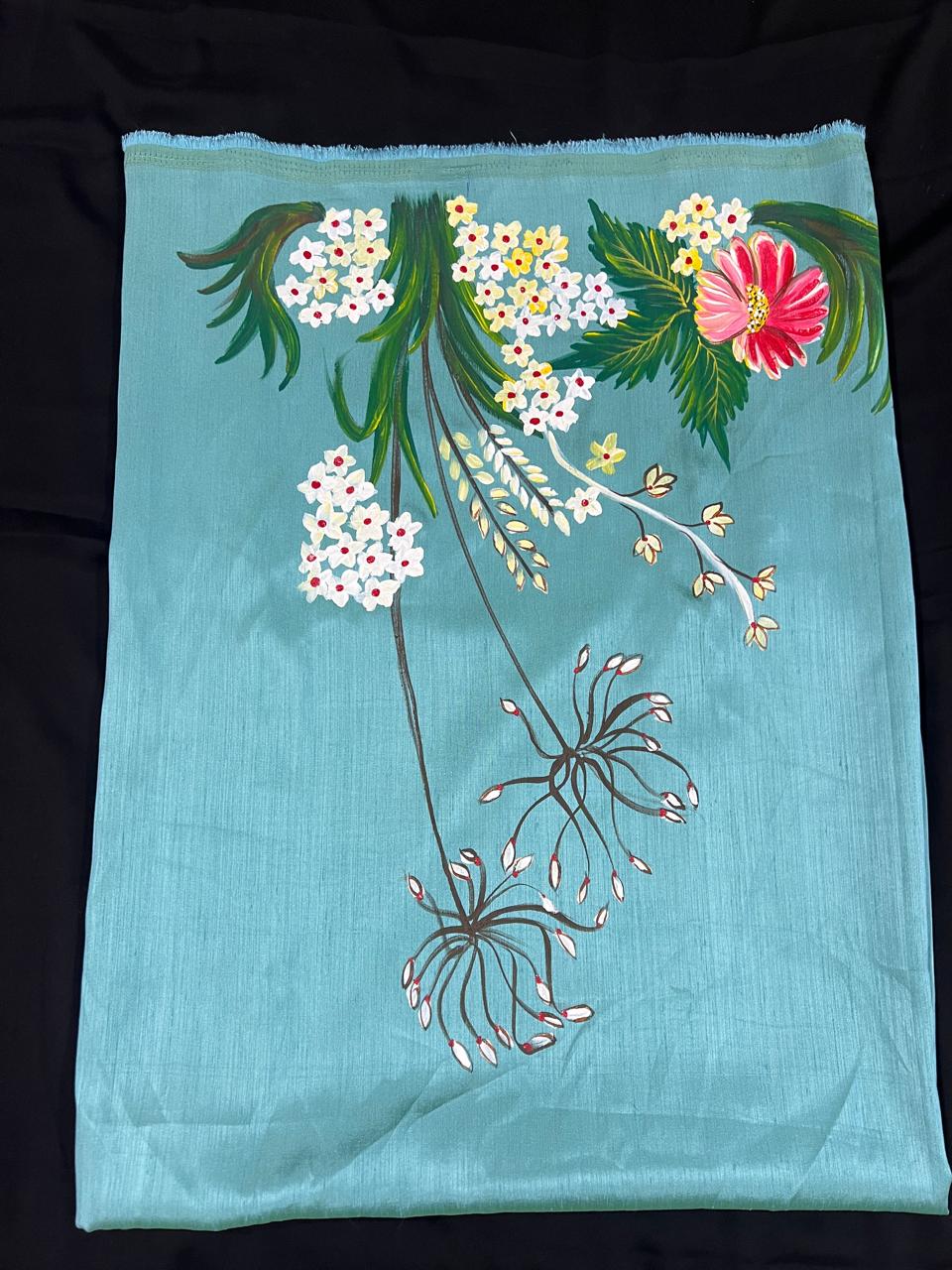 Sea Green Dress Material with White Bunches